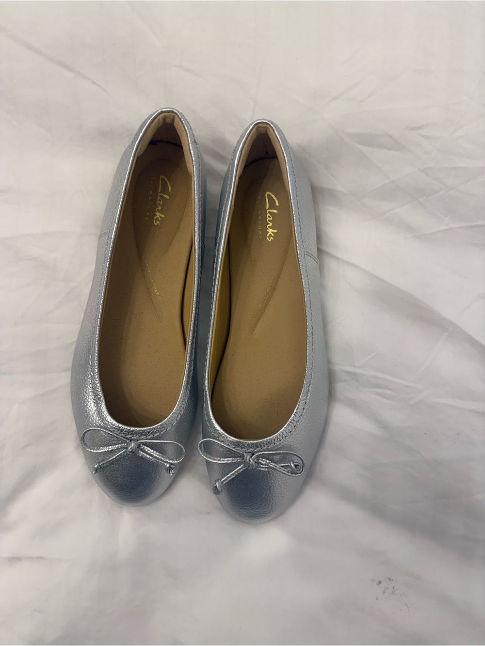 Clarks Silver Leather Ballet Flats